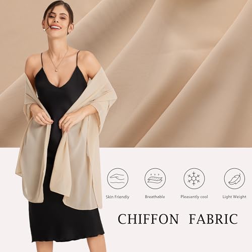 Shawls and Wraps for Evening Dresses Sheer Chiffon Women Elegant Soft Silky Wraps Wedding Bridal Scarf - color: Champagne（beige）, size: 79*18‘’