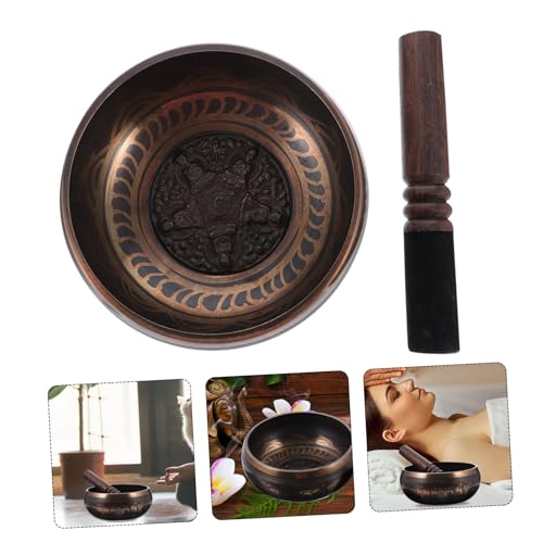 Decorative Tibetan Meditation Bowl with Wooden Stick Yoga Singing Bowl for Stress Relief Deep Relaxation and Mindful Meditation Sessions