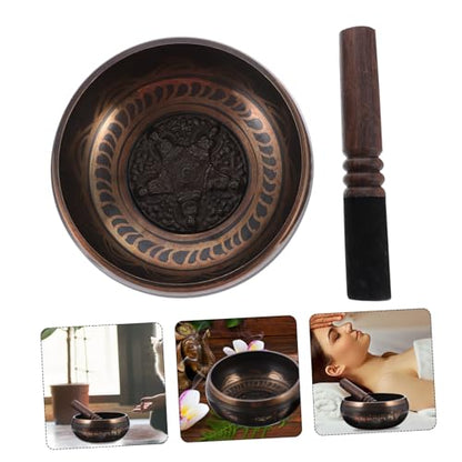 Decorative Tibetan Meditation Bowl with Wooden Stick Yoga Singing Bowl for Stress Relief Deep Relaxation and Mindful Meditation Sessions
