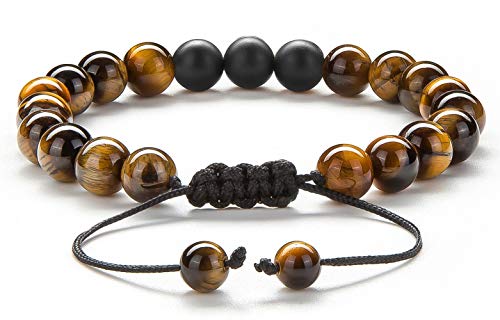 Men Women 8mm Tiger Eye Stone Beads Bracelet Elastic Natural Stone Yoga Bracelet Bangle - color: Tiger Eye Matte-21018