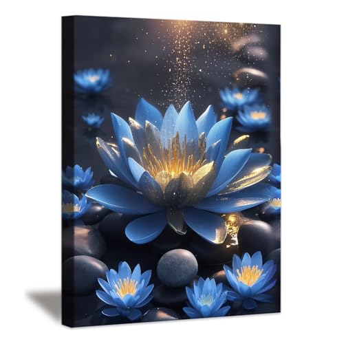 Lotus Flower Wall Art Canvas Prints Blue Bathroom Wall Decor,Zen Framed Art Poster Yoga Spa Meditation Room Wall Decoration 16x12 Inch - color: Framed-Blue Lotus Bathroom Wall Art