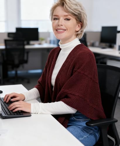 MissShorthair Knit Shawl Wraps for Women Boho Crochet Shawls Cape Open Front Cardigan - color: Burgundy