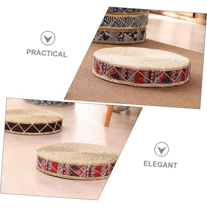 Woven Meditation Cushion Floor Pad Round Straw Sitting Mat 30cm Diameter 7cm Height Handmade Floor Cushion for Adults Yoga and Zen Seating