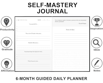 Self-Mastery Journal for Men - Gratitude Journal for More Happiness, Positivity, Growth – Reflection Manifestation Journal for Mindfulness – Guided Gratitude Journal for Women & Men – Self Care Journal, Black