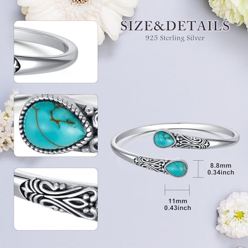 925 Sterling Silver Genuine Gemstone Bracelet for Women Men Handmade Adjustable Boho Navajo Style Bangle Cuff Natural Stone Jewelry Gift - color: Turquoise