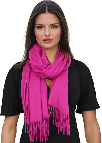 Ocomfly 100% Pashmina Scarf for Women - Premium Womens Scarves - Gift Boxed - Shawls or Wraps - Ultra Soft and Warm - color: Fuchsia Pink