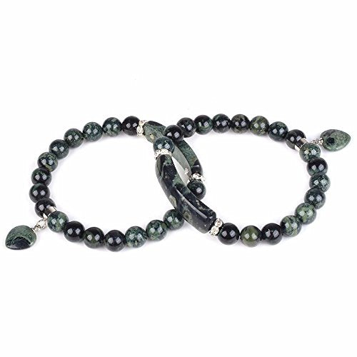 Justinstones Natural Kambaba Jasper Gem Semi Precious Gemstone Love Heart Charm Stretch Bracelet