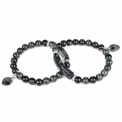 Justinstones Natural Kambaba Jasper Gem Semi Precious Gemstone Love Heart Charm Stretch Bracelet