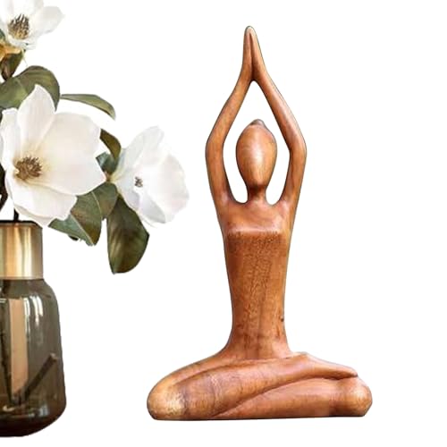 Wooden Yoga Statue - Meditating Figurine for Home Decor | Hand-Carved Yoga Sculpture for Living Room, Study, Gallery Display, Tabletop Accent, Zen Garden Ornament, Spiritual Mindfulness Decoration