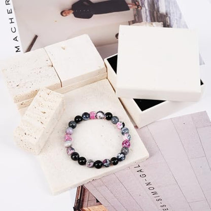 Natural Energy Healing Stone Charm Bracelet 8mm Natural Energy Healing Lava Rock Bracelet - Unisex - color: ZLY-Pink agate