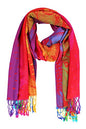 PASKMLNA Double Side Multi Colors Silky Tropical Colorful Exotic Pashmina Wrap Shawl Scarf Rave - color: 050-red Multi Feathers