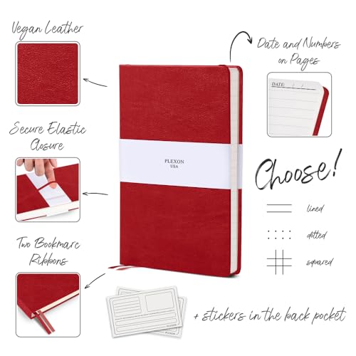 Plexon Graph Paper Notebook, Notebook Journal 160 Pages, Graph Notebook Medium 5.7 inches x 8 inches, 120 GSM Thick Paper, Red, Hardcover - color: Red, style: Graph
