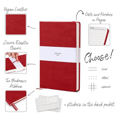 Plexon Graph Paper Notebook, Notebook Journal 160 Pages, Graph Notebook Medium 5.7 inches x 8 inches, 120 GSM Thick Paper, Red, Hardcover - color: Red, style: Graph