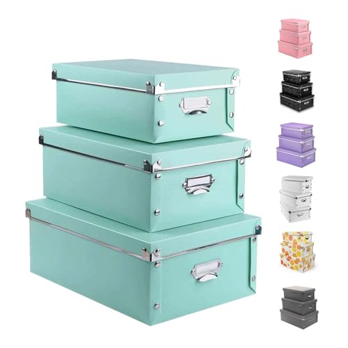 XUCHUN 3 Pack/Set Plastic Storage Box with Lid,Waterproof Collapsible Storage Bins for Shoes/Clothes/Office Teal Color - color: Green 3 Pcs
