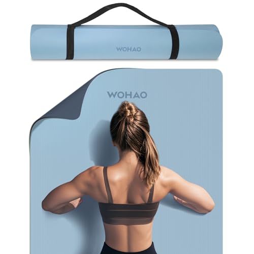 Extra Thick 8mm Yoga Mat, 72"x28" Non Slip Exercise Mat, Reversible 2-Sided Dual Color Premium POE Material, with Carrying Strap for Yoga, Pilates, Home Gym - color: Blue-gray+Navy blue, size: 183*80*0.8cm