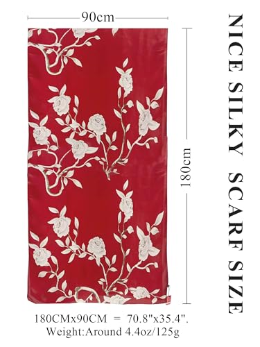 Large Shawl Scarf For Women Lightweight Wraps Silky Headscarf Long Sunscreen Scarfs - color: T19 Red Peony / 70"x 35"