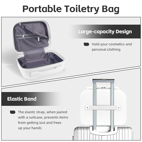 White Portable Makeup Case 14inch Cosmetic Case Travel Toiletry Hand Luggage Carrying Case - color: WHITE