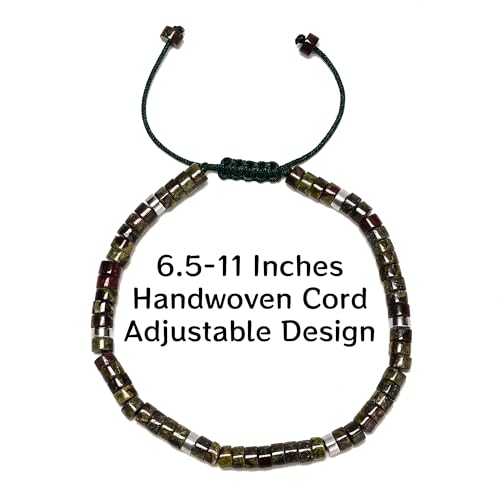 Mixed Gemstone Adjustable Braided Beaded Bracelet for Women, 2x4mm Heishi Disc Natural Healing Stone Summer Beach Jewelry, Yoga Gift for Her - color: Dragon Blood Jasper