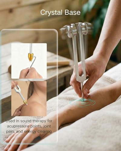Tuning Forks for Healing Set - 128Hz, 136.1Hz, 256Hz, 384Hz for Stress Relief, Anxiety & Sleep, Healing Crystal Stone - Zen Tools, Mindfulness Yoga Accessories - Spiritual Gift