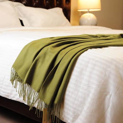 CUDDLE DREAMS Premium Cashmere Throw Blanket with Fringe, Luxuriously Soft (Bamboo Green) - color: Bamboo Green