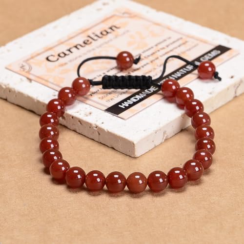 MASSIVE BEADS Handmade Yoga Natural Stone Crystal Healing Power Energy Gifts for Unisex Adult Bracelet Macrame Adjustable - color: Carnelian(Luck), size: 8mm