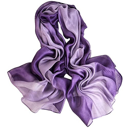 Cotton Silk Scarf Elegant Soft Wraps Color Shade Scarves for Women - color: Gradient - Light Purple