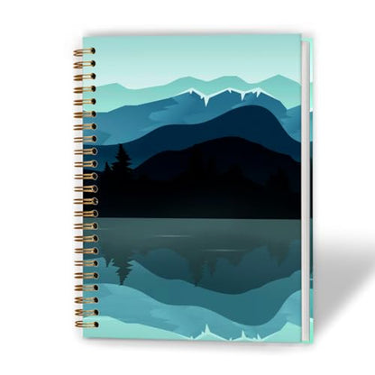 Mountain Lake Landscape Notebook, Blue Green Abstract Scenery Journal, Nature Lover Gifts Journal, Nature Mountain Tree Landscape Hardcover Spiral Notebooks, 5.5x8.3 Inch - color: Color_21