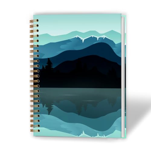 Mountain Lake Landscape Notebook, Blue Green Abstract Scenery Journal, Nature Lover Gifts Journal, Nature Mountain Tree Landscape Hardcover Spiral Notebooks, 5.5x8.3 Inch - color: Color_21