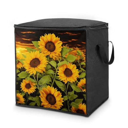 Sun Flower Storage Bag Portable Closet Organizer Storage Bags Quilt Storage Bags with Zippered Breathable Storage Bag with Carry Handles for Blanket Pillow Bedding
