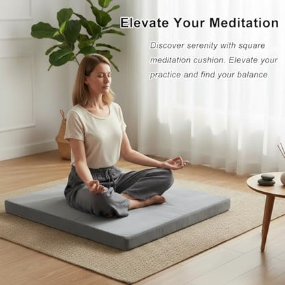 Velvet Zabuton Meditation Mat - Large Floor Pillow for Adults & Yoga Meditation Cushion - High Density Foam Floor Seating with Washable Cover, 31x31 Inch (Gray)