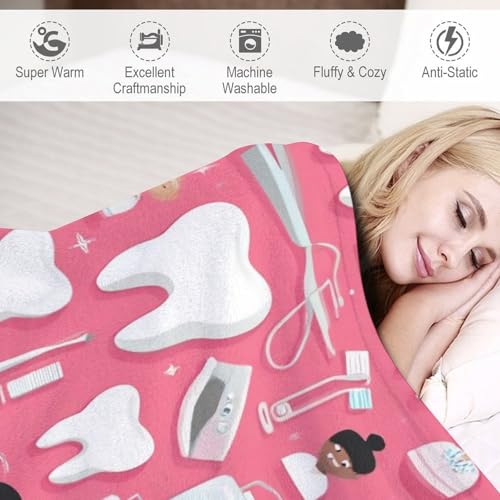 Fashion Bed Sofa Couch Cover, Unisex Blanket, Teeth Dental Seamless Pattern Pink Lightweight Flannel Blanket - color: Color294, size: 30"x40"