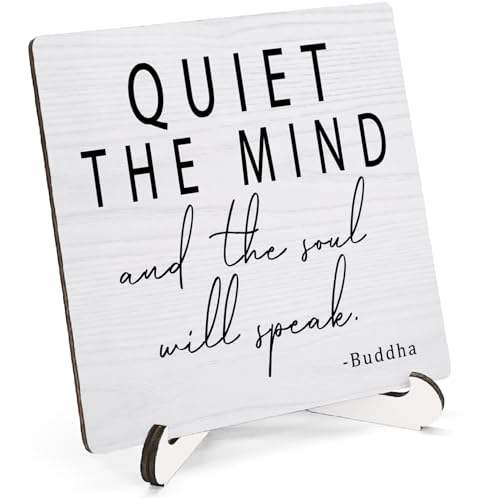 Buddha Buddhist Wooden Decor 5"X5", Quiet the Mind and the Soul Will Speak Desk Table Sign for Yoga Meditation Room Zen Office, Buddha Spiritual Quote Desk Table Gifts(5x5 Inch) - color: Buddha Spiritual