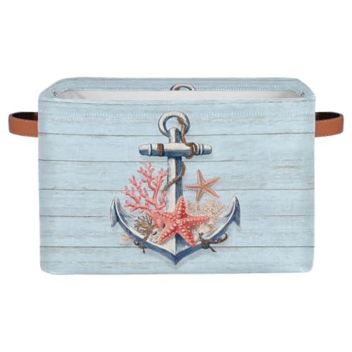Pardick Storage Baskets Bin, Woodanchor Starfish Collapsible Canvas Fabric Storage Bin Decorative Baskets Toy Organizer Rectangle Storage Boxes with handles for Home Shelves Nursery,Q-5 - color: A-17