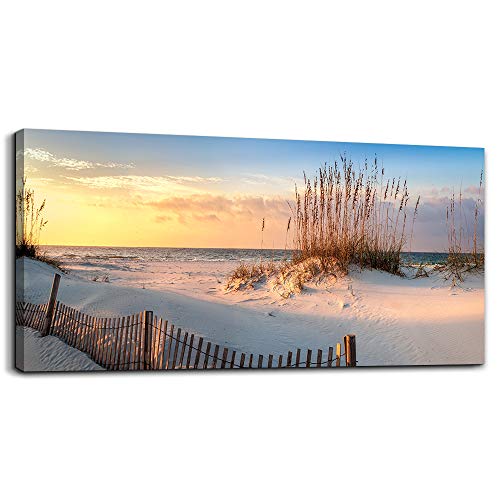 Canvas Wall Art for living room seaview sand dunes Seagrass landscapes bathroom Wall Decor Ready to Hang Home Decorations bedroom kitchen inspirational Canvas prints posters painting mural Artwork - color: Blue Sky Golden Sunshine Beachgrass, size: 40"L x