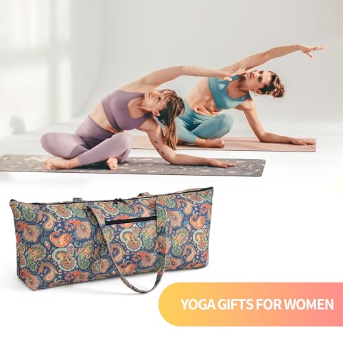 | Yoga Mat Bag | Large Yoga Mat Carrier with Wet Pocket | Yoga Gifts | Gym Tote Bag for Women - color: Tote-Orange Cashew Flower