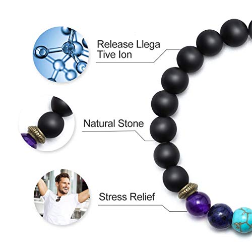 GelConnie Lava Rock Chakra Bracelet 7 Chakra 8mm Natural Stone Healing Bracelet Stress Relief Yoga Beads Anxiety Bracelet Aromatherapy Essential Oil Diffuser Bracelet Bangle - color: B-Matte Agate Elastic