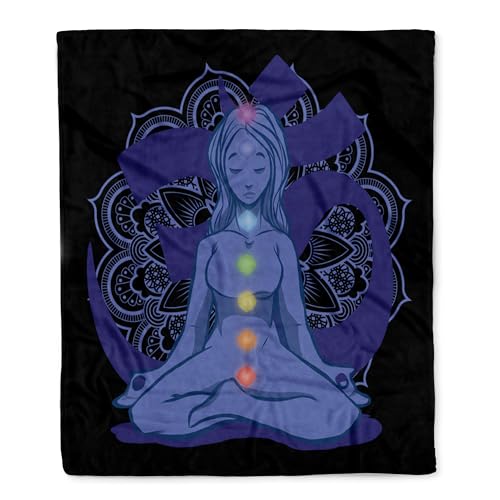 3dRose Blue and Purple Mandala with Yoga Person Silktouch Minky Blanket
