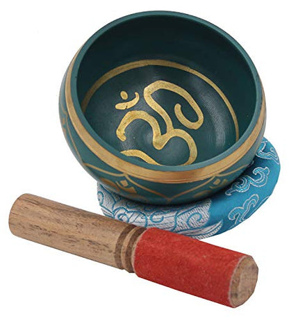 DharmaObjects Relaxing Yoga Meditation Om Peace Singing Bowl/Silk Cushion/Rosewood Mallet Set (Medium, Turquoise) - color: Turquoise, size: Medium