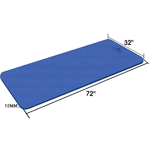 Hatha Yoga Extra Thick TPE Yoga Mat - 72"x 32" Thickness 1/2 Inch -Eco Friendly SGS Certified - With High Density Anti-Tear Exercise Bolster For Home Gym Travel & Floor Outside - color: Blue