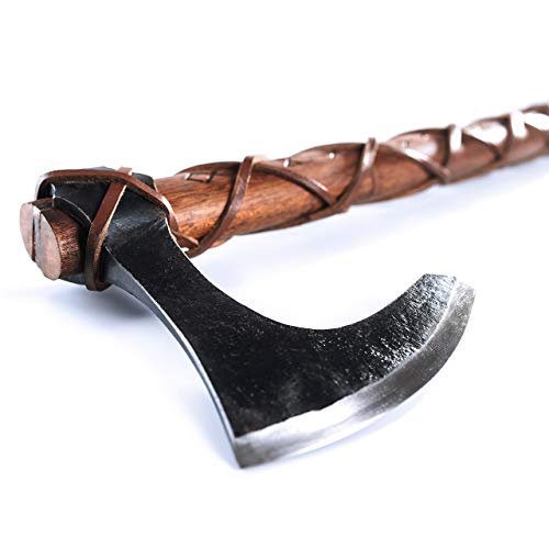 Two-Handed Viking Battle Axe with EN45 Spring Steel Skegg Bearded Axe Head, Teakwood Shaft with Hand-Engraved Norse Runes – The Skeggøx