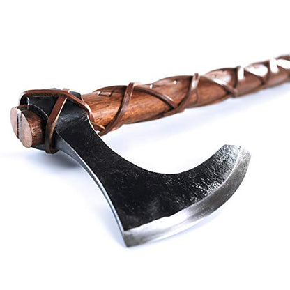 Two-Handed Viking Battle Axe with EN45 Spring Steel Skegg Bearded Axe Head, Teakwood Shaft with Hand-Engraved Norse Runes – The Skeggøx