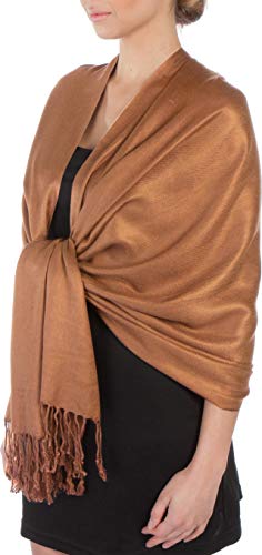 Sakkas Large Soft Silky Pashmina Shawl Wrap Scarf in Solid Colors - color: Chocolate
