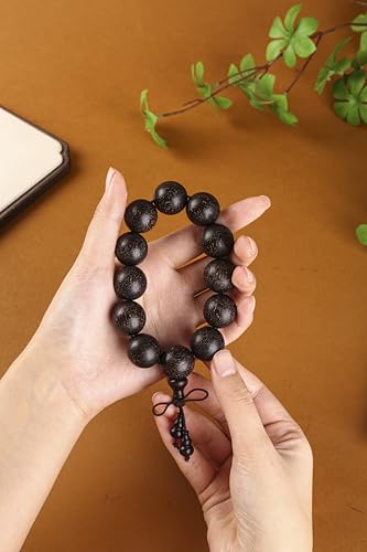 Men’s mala bracelet,Healing Bracelet, natural red sandalwood, 12 beads 20mm, 9.8" stretch, handmade for meditation, blessing & luck, with gift pouch.