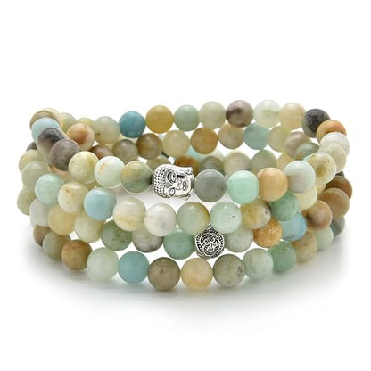 Buddha Charm Meditation Jewelry of 108 Mala Prayer Beads Bracelet or Necklace - style: Amazonite