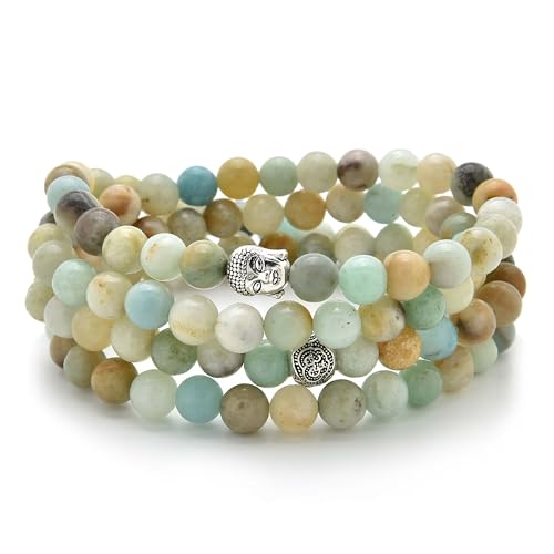 Buddha Charm Meditation Jewelry of 108 Mala Prayer Beads Bracelet or Necklace - style: Amazonite
