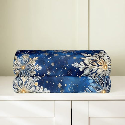 Snowflake Flannel Fleece Blanket Throw Size,Super Soft Cozy Geometric Snowflake Plush Blankets,Lightweight Microfiber Cold Winter Throw Blanket for Couch Sofa Bed,50x60 Inches - color: Blue Gold, size: Throw