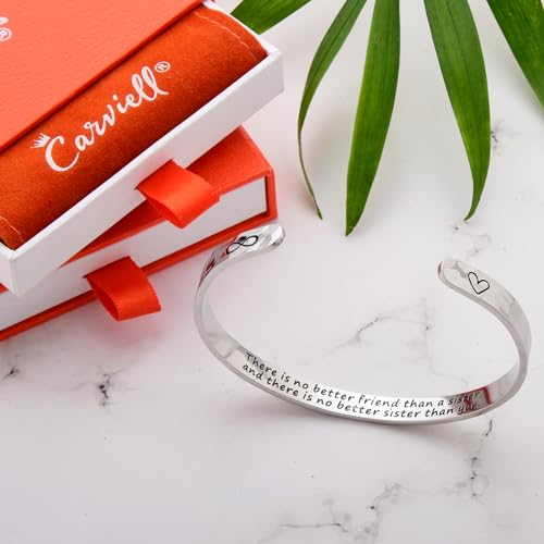 Carviell Bracelet - Gifts for Women – Inspirational, Friendship, Love, Mom, Daughter, Sister, Christian, Graduation, Memorial & Wedding Gifts – 100+ Phrases – Stainless Steel, Gift-Ready - style: SISTER'S Gift - There is no better friend than a sister, an