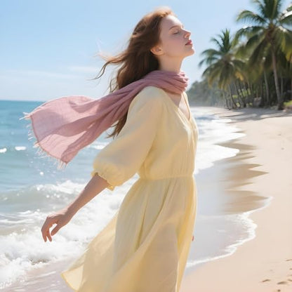 Nydotd Women Summer Cotton Linen Scarf Crinkle Long Beach Shawl Wrap hijab with Fringe - color: Dusty Pink