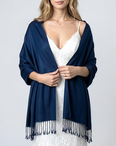 Achillea Lightweight Pashmina Scarf for Women – Soft Silky Shawl Wrap for Evening Dresses, Bridesmaids & Everyday Wear - color: Navy