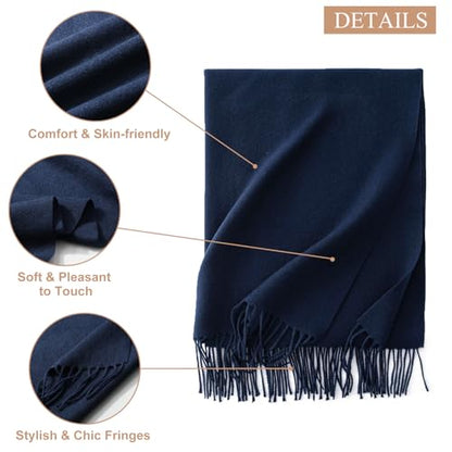 Sumolux Scarf for Women Pashmina Shawls Wraps for Evening Dresses Wedding Bridesmaid Gifts Winter Warm Soft Scarves - color: Navy Blue